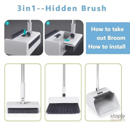 3 in1 Broom Set for Winnowing Brushing Handheld Cleaning Tool Home Kitchen Floor - White - Commercial > Commercial
