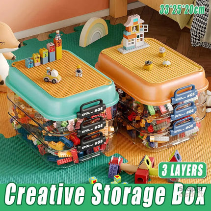 3-Layer Stackable Storage Box for Building Blocks Toy Organizer with Sorting Trays - Green - Baby & Kids > Kid’s