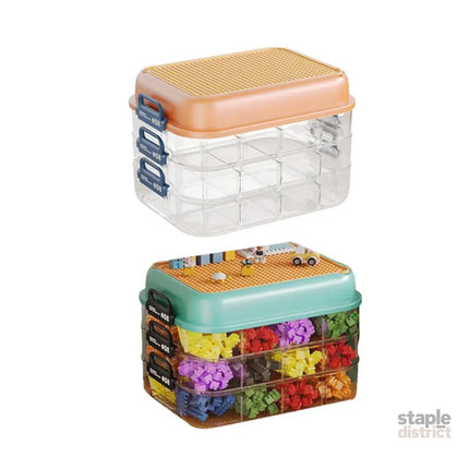 3-Layer Stackable Storage Box for Building Blocks Toy Organizer with Sorting Trays - Green - Baby & Kids > Kid’s