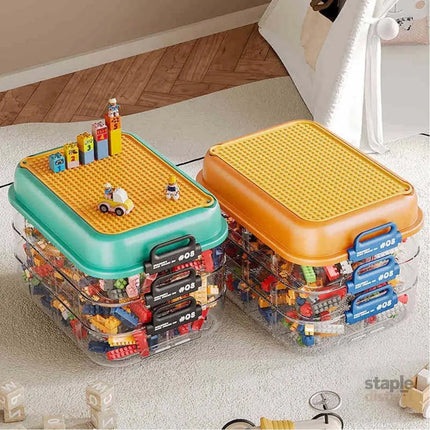 3-Layer Stackable Storage Box for Building Blocks Toy Organizer with Sorting Trays - Orange - Baby & Kids > Kid’s