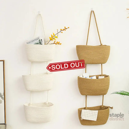 3 Layer Wall Mounted Storage Basket Hanging Organizer Rack for Household Items - Brown - Baby & Kids > Kid’s Furniture