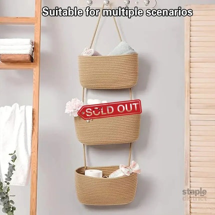 3 Layer Wall Mounted Storage Basket Hanging Organizer Rack for Household Items - White - Baby & Kids > Kid’s Furniture