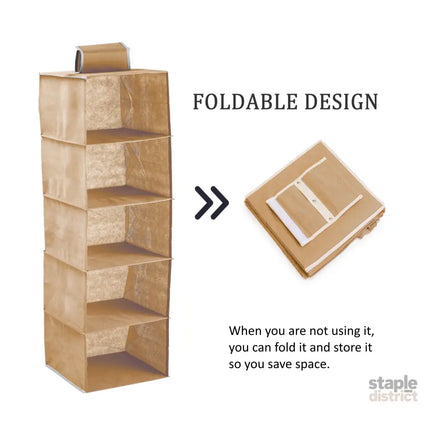 3 Pack 5-Tier Shelf Hanging Closet Organizer and Storage for Clothes (Beige)-2042061538541572100