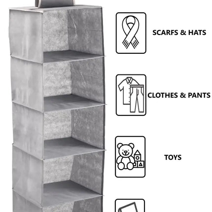3 Pack 5-Tier Shelf Hanging Closet Organizer and Storage for Clothes (Grey)-2042061538344439810