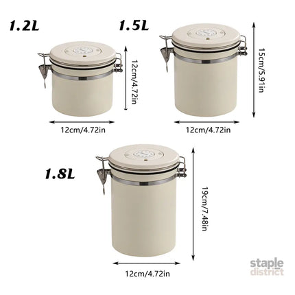 3 Sizes Stainless Steel Coffee Bean Powder Storage Jar Sealed Canister with Valve - 1.2L - Commercial > Packaging >