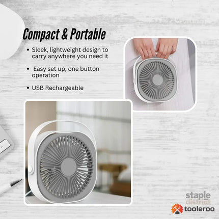 3-Speed USB 20cm Desktop Fan - Quiet Portable Lightweight Rechargeable Cooler - Appliances > Fans > Portable Fans