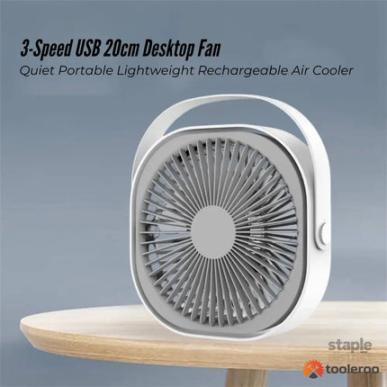 3-Speed USB 20cm Desktop Fan - Quiet Portable Lightweight Rechargeable Cooler - Appliances > Fans > Portable Fans