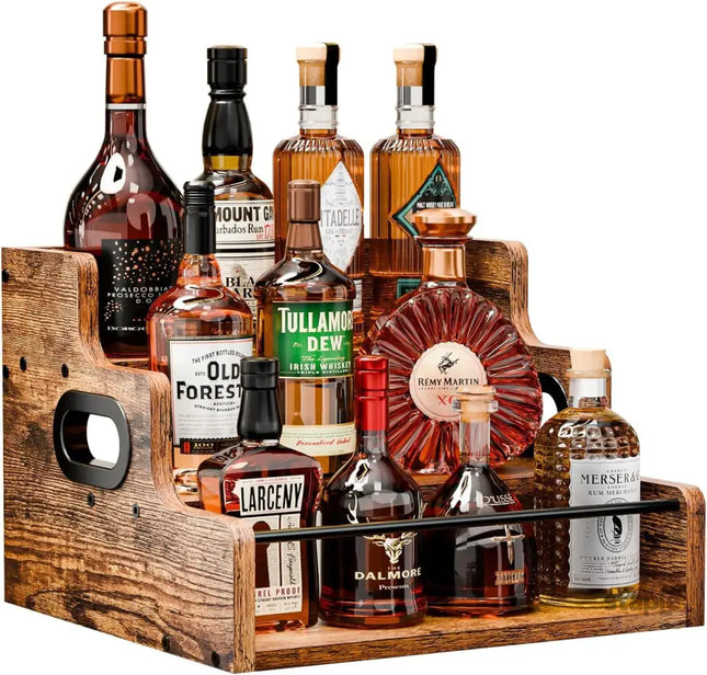 CARLA HOME 3-Tier Liquor Bottle Display Shelf Rack Bar Organizer for Whiskey Wine Coffee Syrups Spirits & Bottles