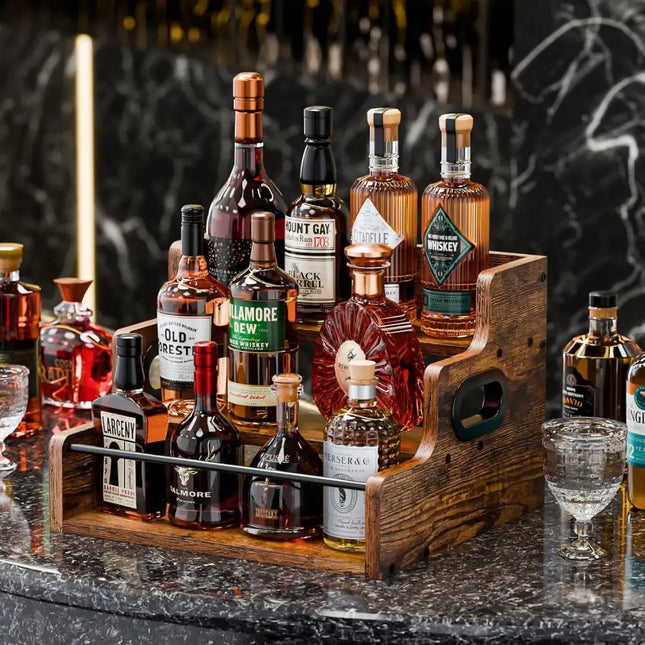 CARLA HOME 3-Tier Liquor Bottle Display Shelf Rack Bar Organizer for Whiskey Wine Coffee Syrups Spirits & Bottles