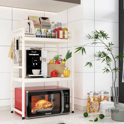 CARLA HOME 3-Tier Microwave Oven Rack with Adjustable Metal Kitchen Shelf Stand for Countertop Storage and 6 Hooks for
