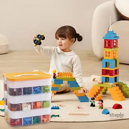 3Layer Storage Box Large Capacity Toy Organizer Building Block Storage Container - Yellow - Baby & Kids > Kid’s