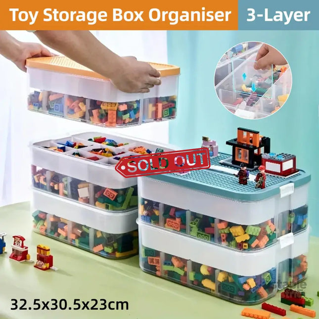 3Layer Storage Box Large Capacity Toy Organizer Building Block Storage Container - Yellow - Baby & Kids > Kid’s