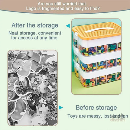 3Layer Storage Box Large Capacity Toy Organizer Building Block Storage Container - Yellow - Baby & Kids > Kid’s