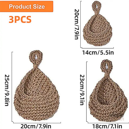 3pcs Boho Hanging Wall Baskets Woven Vegetable Fruit Storage Pouch Kitchen Decor - Baby & Kids > Kid’s Furniture > Toy