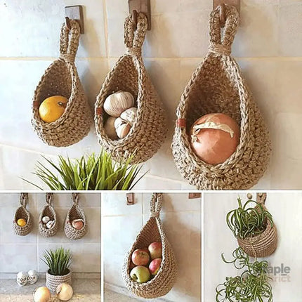 3pcs Boho Hanging Wall Baskets Woven Vegetable Fruit Storage Pouch Kitchen Decor - Baby & Kids > Kid’s Furniture > Toy