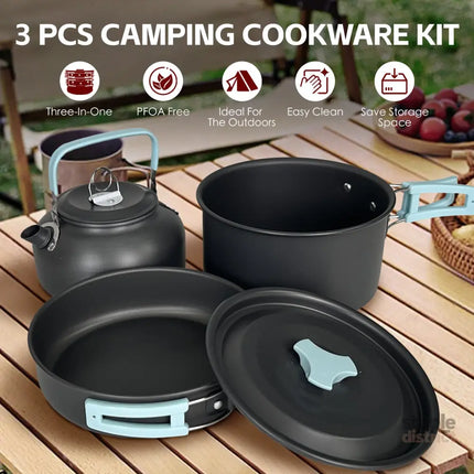 3Pcs Camping Cooking Set – Lightweight Anodised Aluminium Outdoor Cookware Kit with Heat-Resistant Handles - Outdoor