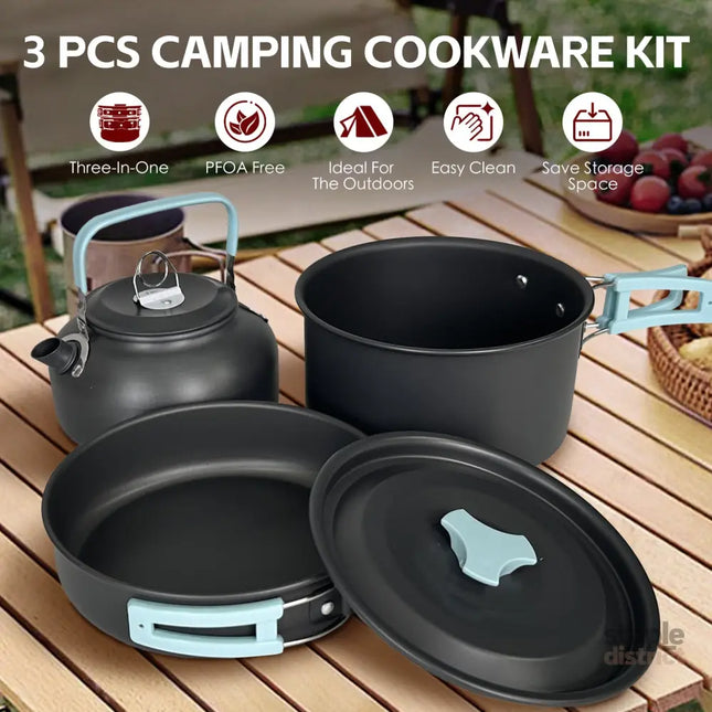 3Pcs Camping Cooking Set – Lightweight Anodised Aluminium Outdoor Cookware Kit with Heat-Resistant Handles - Outdoor
