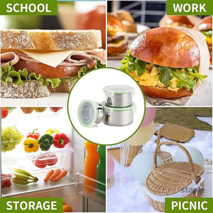 3PCS Stainless Steel Sealed Crisper Storage Box with Lid Round Food Lunch Box - White - Home & Garden > Kitchenware >