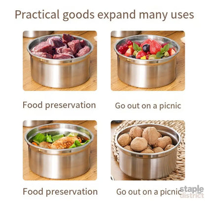 3PCS Stainless Steel Sealed Crisper Storage Box with Lid Round Food Lunch Box - White - Home & Garden > Kitchenware >