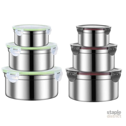 3PCS Stainless Steel Sealed Crisper Storage Box with Lid Round Food Lunch Box - White - Home & Garden > Kitchenware >