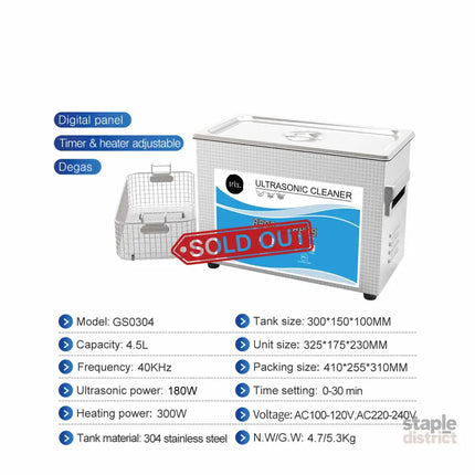 4.5L Digital Ultrasonic Cleaner - Ultra Sonic Bath Jewellery Cleaning - Appliances > Other Cleaning Appliances >
