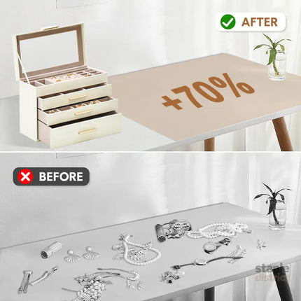 4 Layer Jewelry Box PU Leather Jewellery Organizer Multi-functional Storage Case with Clear Glass Lid and 3 Drawers for
