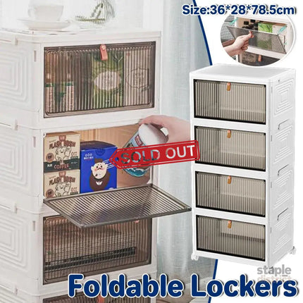 4 Tier Plastic Storage Cabinet with Wheels Large Capacity Foldable Storage Bins - Baby & Kids > Kid’s Furniture > Toy