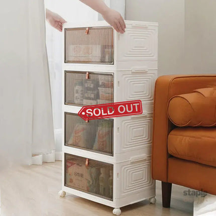 4 Tier Plastic Storage Cabinet with Wheels Large Capacity Foldable Storage Bins - Baby & Kids > Kid’s Furniture > Toy