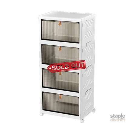 4 Tier Plastic Storage Cabinet with Wheels Large Capacity Foldable Storage Bins - Baby & Kids > Kid’s Furniture > Toy