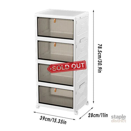4 Tier Plastic Storage Cabinet with Wheels Large Capacity Foldable Storage Bins - Baby & Kids > Kid’s Furniture > Toy