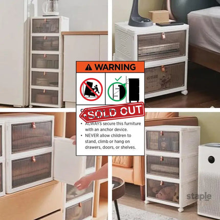 4 Tier Plastic Storage Cabinet with Wheels Large Capacity Foldable Storage Bins - Baby & Kids > Kid’s Furniture > Toy