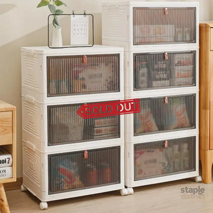 4 Tier Plastic Storage Cabinet with Wheels Large Capacity Foldable Storage Bins - Baby & Kids > Kid’s Furniture > Toy