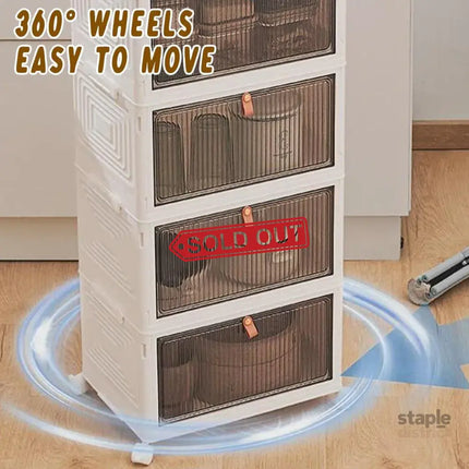 4 Tier Plastic Storage Cabinet with Wheels Large Capacity Foldable Storage Bins - Baby & Kids > Kid’s Furniture > Toy