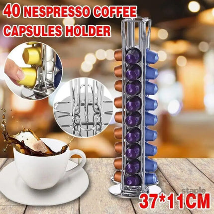 40 Capsules Rotating Coffee Pod Holder Rack for Nespresso Chrome Countertop Stand - Appliances > Kitchen Appliances >