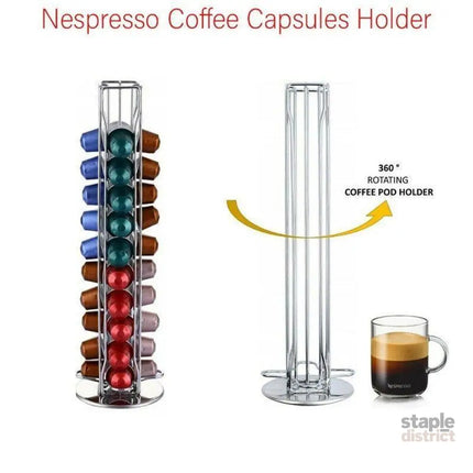 40 Capsules Rotating Coffee Pod Holder Rack for Nespresso Chrome Countertop Stand - Appliances > Kitchen Appliances >