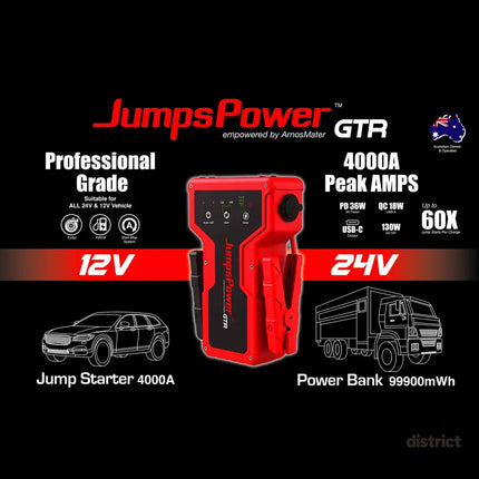4000A Jump Starter 12V Powerbank 99900mWh 24V Pro Car Battery Charger LED GTR - Auto Accessories > 4WD & Recovery > 4WD