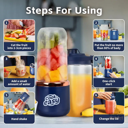 400ml USB-C Rechargeable Portable Juicer with Travel Lid – Personal Blender for Smoothies & Shakes - Appliances >