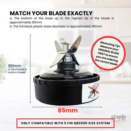 5 Fin 85mm Blade Replacement Compatible with Nutri Ninja QB3000 - Not Auto IQ - Appliances > Kitchen Appliances > Food