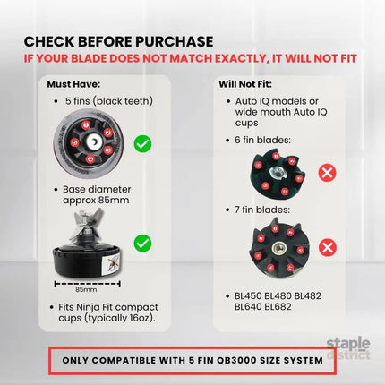 5 Fin 85mm Blade Replacement Compatible with Nutri Ninja QB3000 - Not Auto IQ - Appliances > Kitchen Appliances > Food