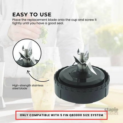 5 Fin 85mm Blade Replacement Compatible with Nutri Ninja QB3000 - Not Auto IQ - Appliances > Kitchen Appliances > Food