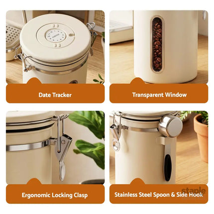 5-Star Chef 1.8L Stainless Steel Coffee Bean Storage Container Coffee Canister - Appliances > Kitchen Appliances >