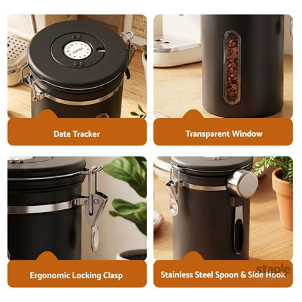 5-Star Chef 1.8L Stainless Steel Coffee Bean Storage Container Coffee Canister - Appliances > Kitchen Appliances >