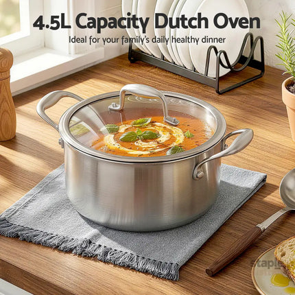 5-Star Chef 4.5L 24cm Stainless Steel Dutch Oven Pot with Lid and Stay-Cool Handle - Appliances > Kitchen Appliances >