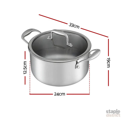 5-Star Chef 4.5L 24cm Stainless Steel Dutch Oven Pot with Lid and Stay-Cool Handle - Appliances > Kitchen Appliances >
