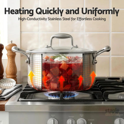 5-Star Chef 4.5L 24cm Stainless Steel Dutch Oven Pot with Lid and Stay-Cool Handle - Appliances > Kitchen Appliances >