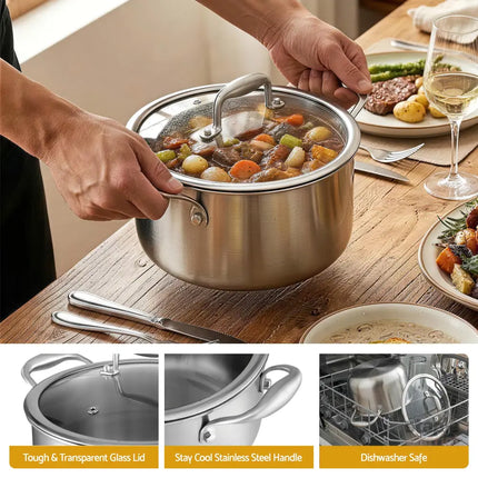 5-Star Chef 4.5L 24cm Stainless Steel Dutch Oven Pot with Lid and Stay-Cool Handle - Appliances > Kitchen Appliances >