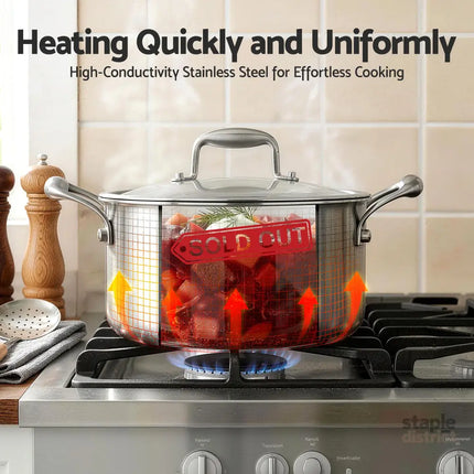 5-Star Chef 4.5L 24cm Stainless Steel Dutch Oven Pot with Lid and Stay-Cool Handle - Appliances > Kitchen Appliances >
