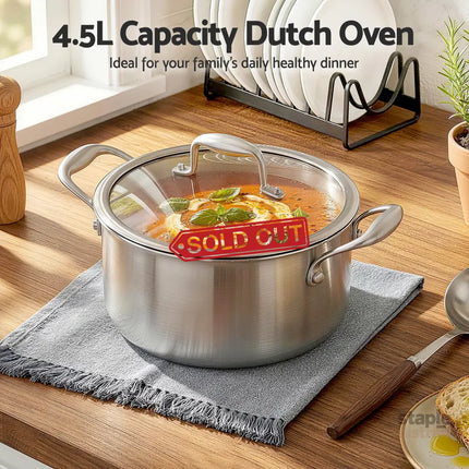 5-Star Chef 4.5L 24cm Stainless Steel Dutch Oven Pot with Lid and Stay-Cool Handle - Appliances > Kitchen Appliances >