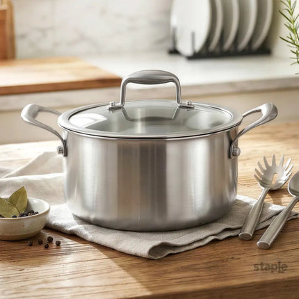5-Star Chef 4.5L 24cm Stainless Steel Dutch Oven Pot with Lid and Stay-Cool Handle - Appliances > Kitchen Appliances >