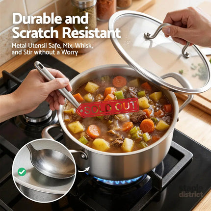 5-Star Chef 4.5L 24cm Stainless Steel Dutch Oven Pot with Lid and Stay-Cool Handle - Appliances > Kitchen Appliances >